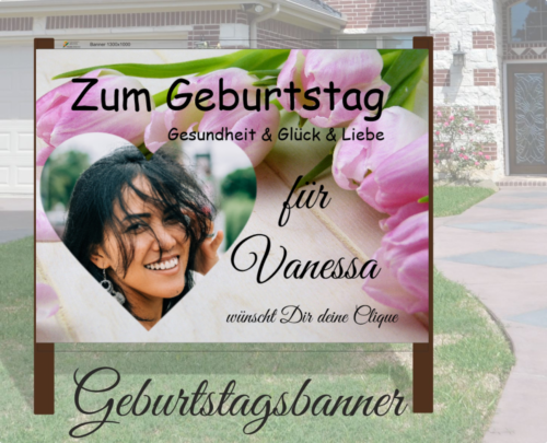Geburtstagsbanner mit Herz und Tulpen