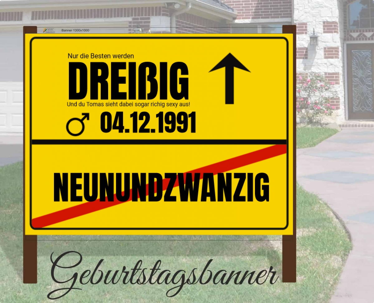 Ortsschild Geburtstagsbanner – Personalisiert mit Datum & Alter