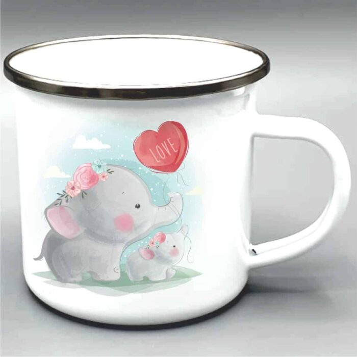 Elephant_Herz_rosa Emaille Tasse weiß mit Silberrand & Wunschmotiv – Bild 3