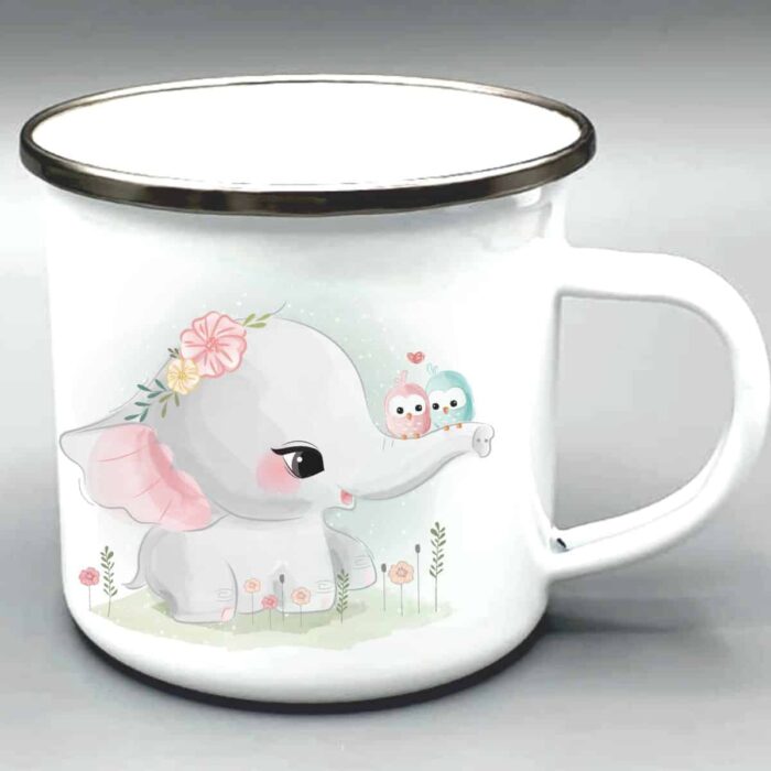 Elephant_birth_rosa Emaille Tasse weiß mit Silberrand & Wunschmotiv – Bild 2