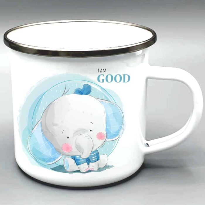 Elephant_imGood_blue Emaille Tasse weiß mit Silberrand & Wunschmotiv – Bild 4