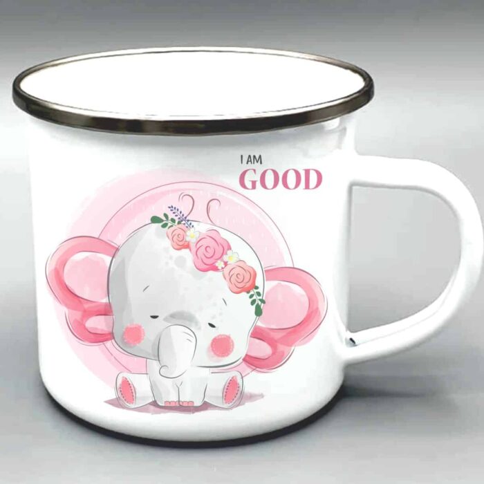 Elephant_imGood_rosa Emaille Tasse weiß mit Silberrand & Wunschmotiv – Bild 5