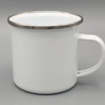Emaille Tasse weiß mit Silberrand & Wunschmotiv