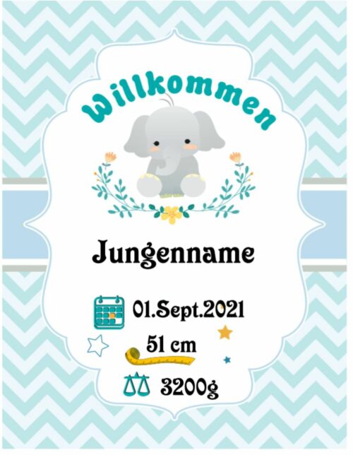 Geburtstagsbanner Baby Junge Elefant