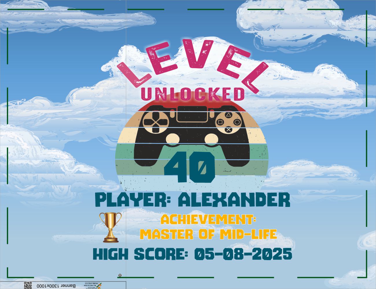 Level 40 Unlocked – Gamer Geburtstagsbanner mit Name & Datum