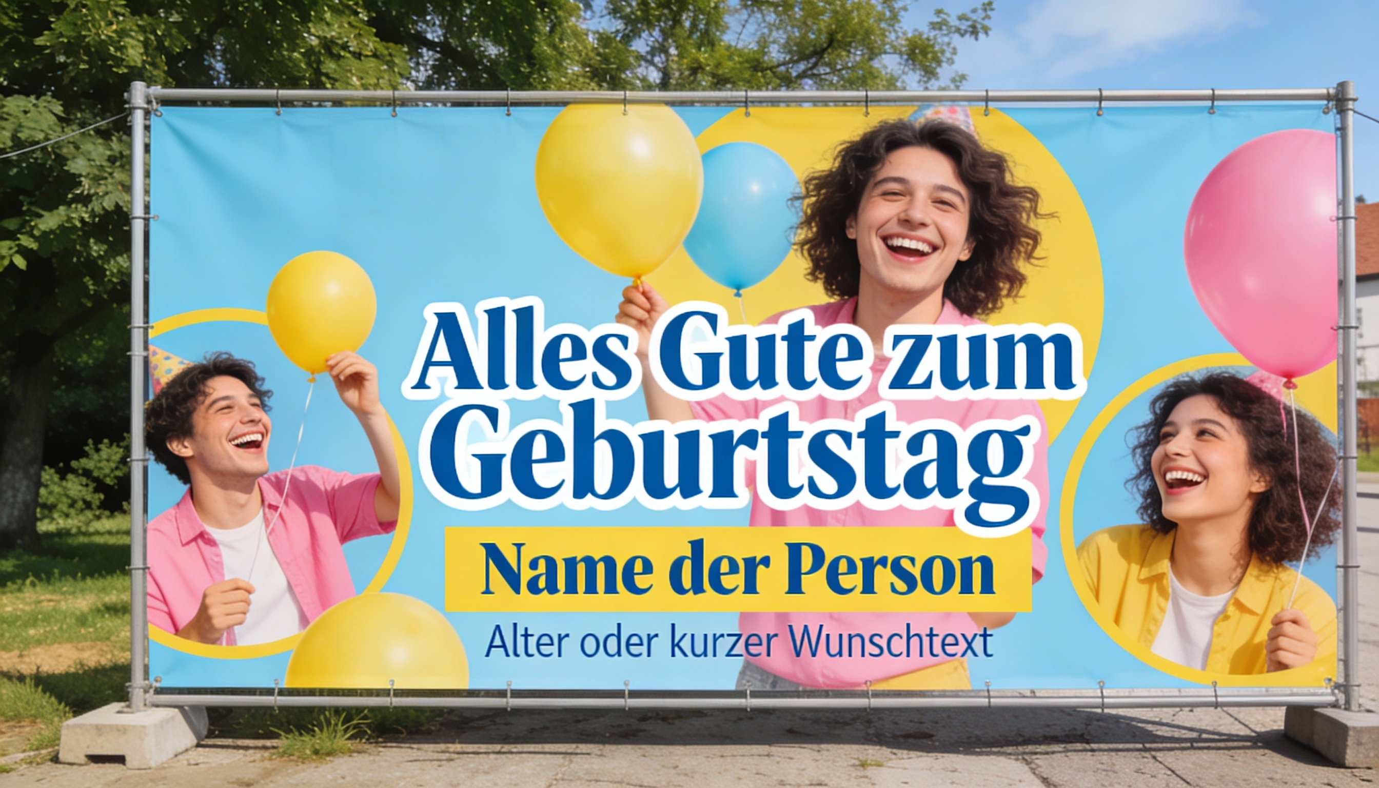 Zum Geburtstag ein Plakat aufhängen 2 Personalisierter Geburtstagsbanner mit Ballons und Fotos