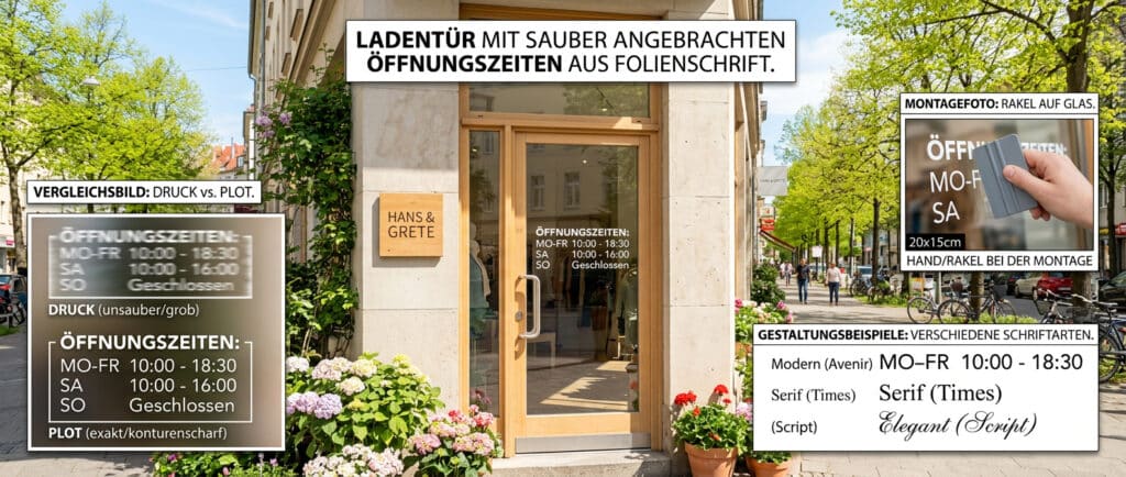 ladentur mit sauber angebrachten offnungszeiten