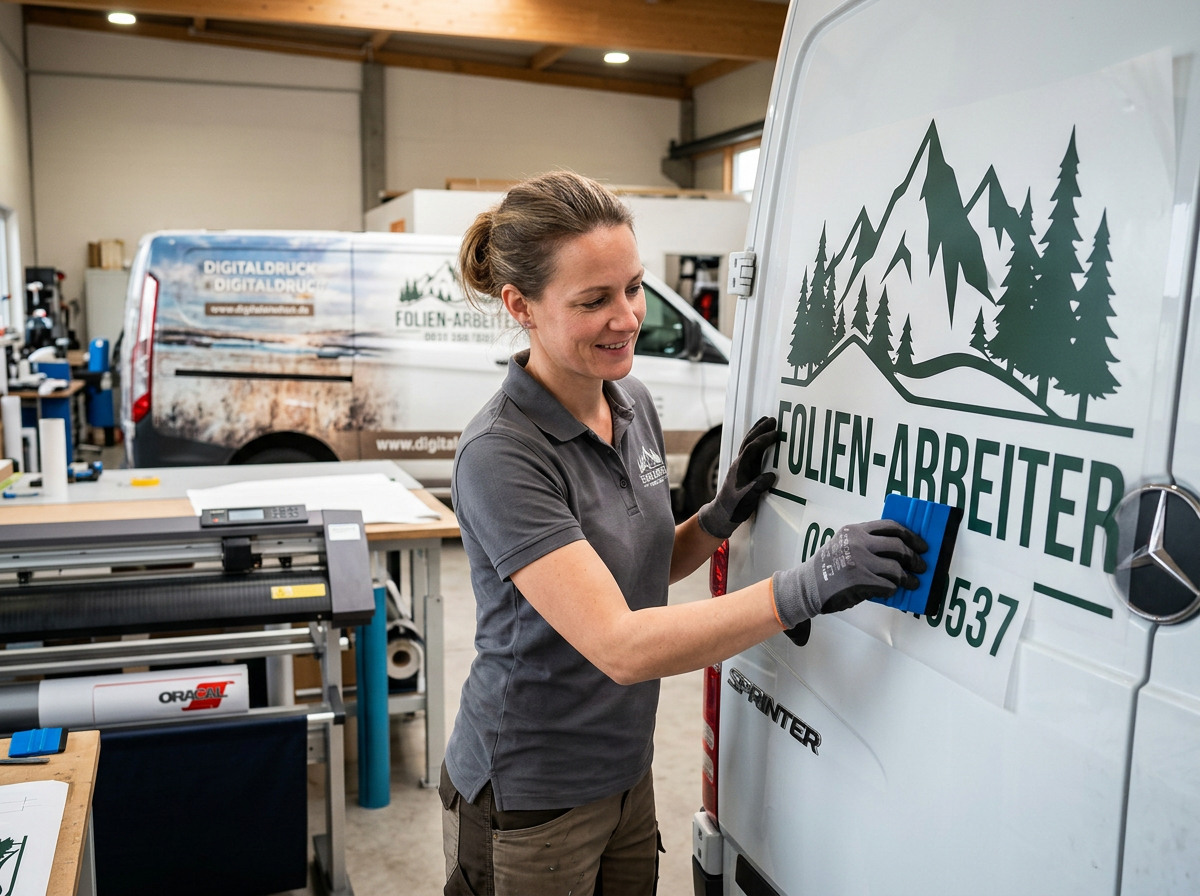Praxisbild zu Folienplot: handwerkliche Verarbeitung mit Übertragungsfolie bei Folien-Arbeiter