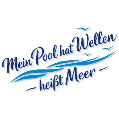 Spruch-Aufkleber „Mein Pool hat Wellen – heißt Meer“ – Wellen & Möwen (Wohnmobil/Caravan)