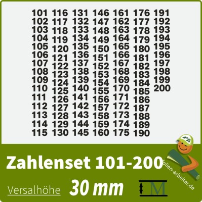 Klebezahlen-Set -101-200-30mm