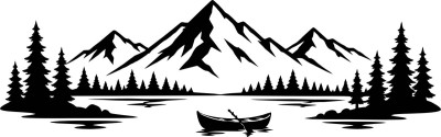 Wohnmobil-Aufkleber Bergsee mit Kanu und Tannenwald