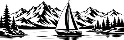 Wohnmobil-Aufkleber Segelboot am Bergsee mit Alpenpanorama