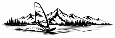 Wohnmobil-Aufkleber Windsurfer am See vor Bergpanorama