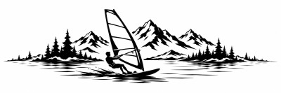 Wohnmobil-Aufkleber Windsurfer am See mit Tannen