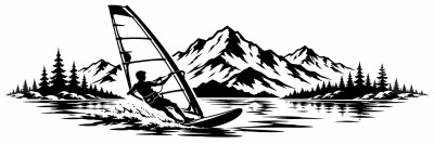 Wohnmobil-Aufkleber Windsurfer am Bergsee mit Tannen