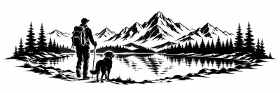 Wohnmobil-Aufkleber Wanderer mit Hund am Bergsee