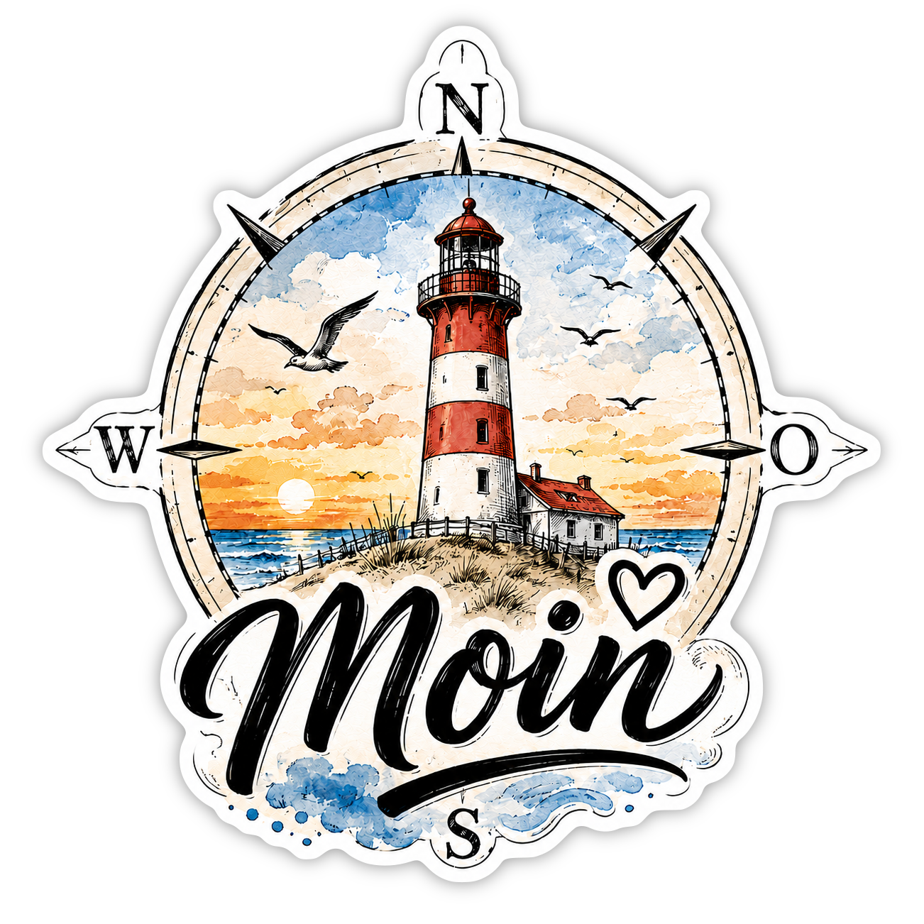 Moin Kompass Aufkleber – maritim, wetterfest (Auto, Wohnmobil)
