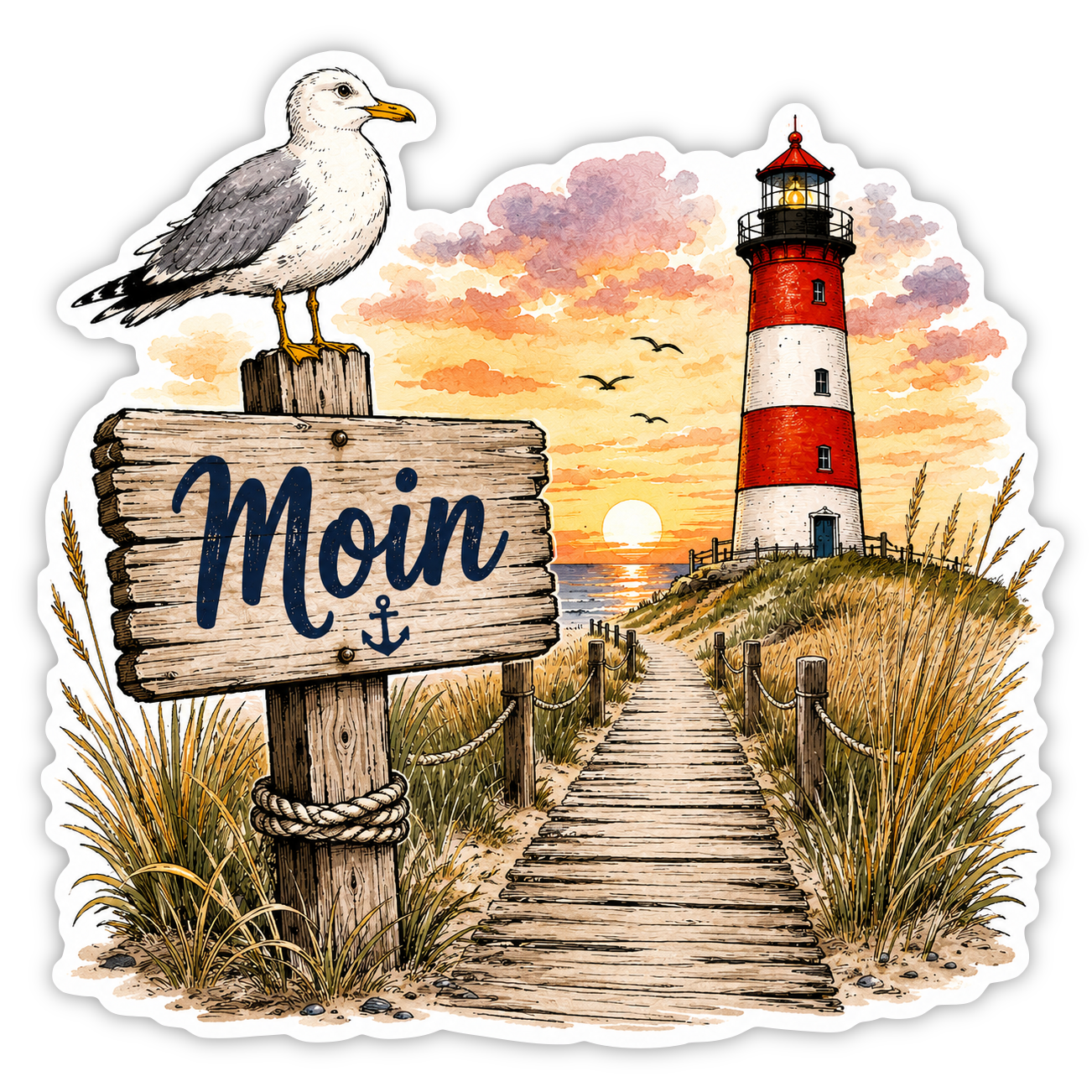 Moin Möwe Aufkleber – Nordsee, wetterfest