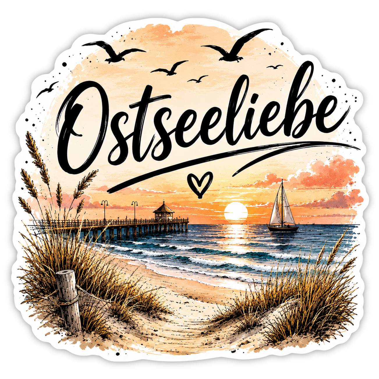 Ostseeliebe Aufkleber – wetterfest (Auto, Camper)