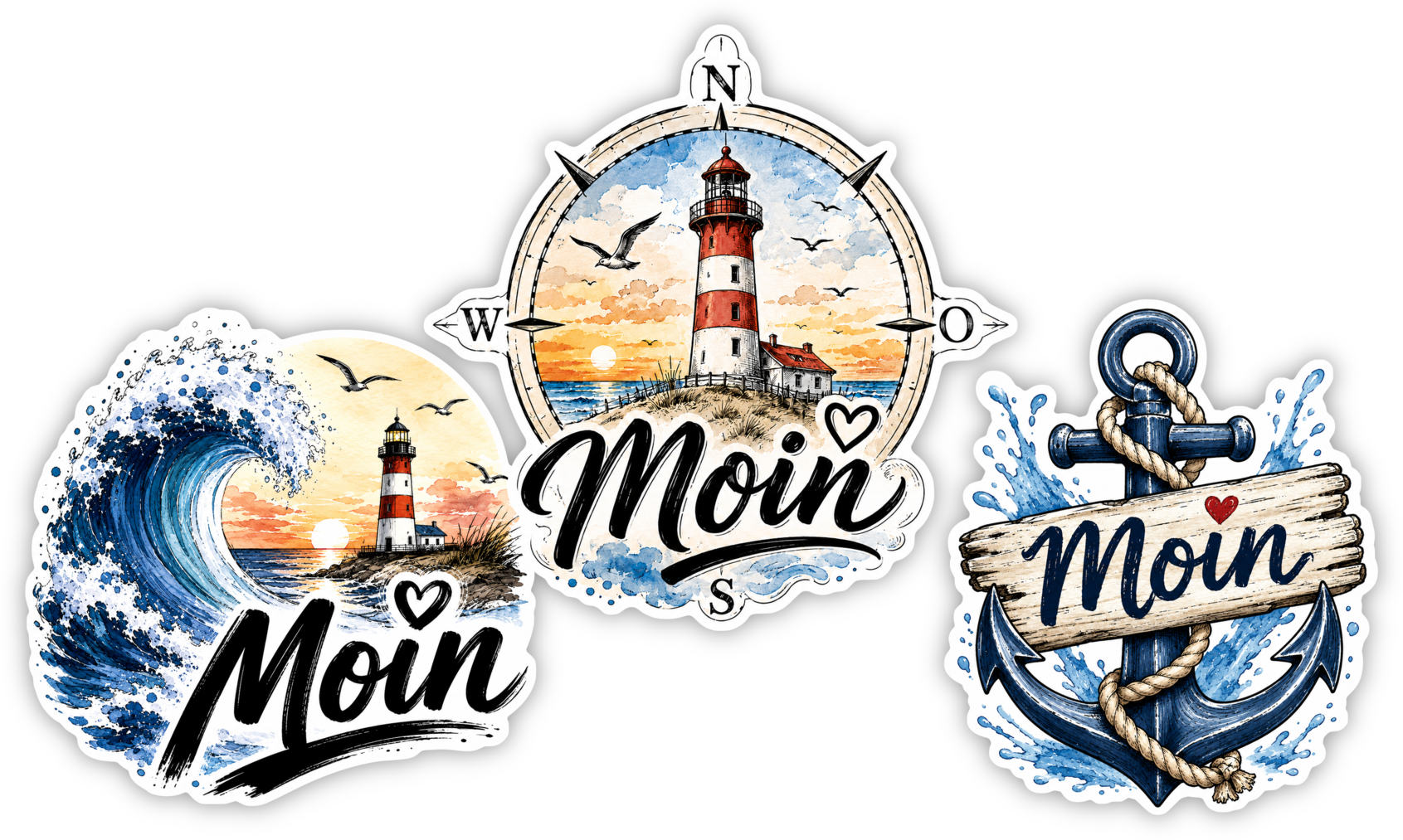 Moin Sticker 3er-Set – 3 Motive frei wählbar (12 cm)