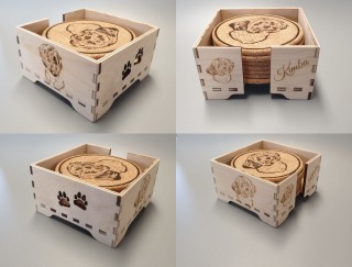8 Gravierte Untersetzer aus Kork mit Box natur, Ø 10cm x 5 mm