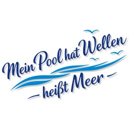 Spruch-Aufkleber „Mein Pool hat Wellen – heißt Meer“ – Wellen & Möwen (Wohnmobil/Caravan)