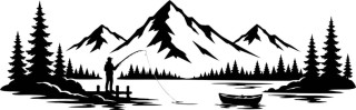 Wohnmobil-Aufkleber Angler auf Steg am Bergsee mit Boot