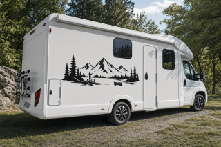 Wohnmobil-Aufkleber Angler auf Steg am Bergsee mit Boot