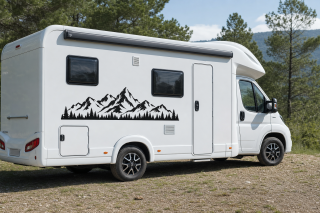 Wohnmobil-Aufkleber Alpenpanorama mit Tannenwald