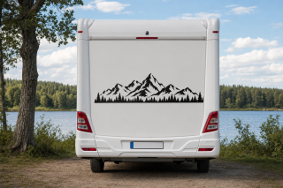 Wohnmobil-Aufkleber Alpenpanorama mit Tannenwald