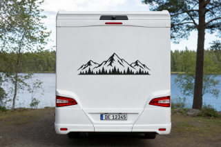 Wohnmobil-Aufkleber Bergpanorama mit Wald-Silhouette