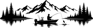 Wohnmobil-Aufkleber Angler mit Boot am Bergsee