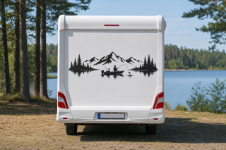 Wohnmobil-Aufkleber Angler mit Boot am Bergsee
