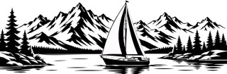 Wohnmobil-Aufkleber Segelboot am Bergsee mit Alpenpanorama
