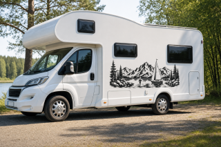 Wohnmobil-Aufkleber Paragliding über Bergen und See