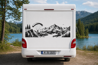 Wohnmobil-Aufkleber Gleitschirmflieger vor Bergpanorama