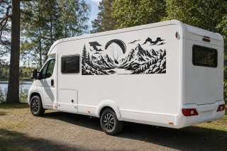 Wohnmobil-Aufkleber Paraglider über Alpenlandschaft
