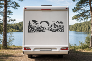 Wohnmobil-Aufkleber Paraglider über Alpenlandschaft