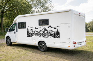 Wohnmobil-Aufkleber Segelflugzeug über Bergsee und Alpen