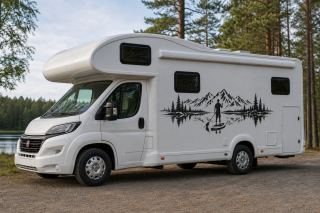 Wohnmobil-Aufkleber SUP-Paddler vor Bergpanorama
