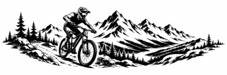 Wohnmobil-Aufkleber Mountainbiker bergab vor Bergpanorama