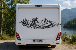 Wohnmobil-Aufkleber Mountainbiker in Action am Berghang
