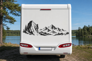 Wohnmobil-Aufkleber Kletterer am Fels mit Bergpanorama
