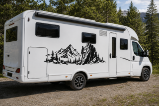 Wohnmobil-Aufkleber Kletterer am Steilfels in Action