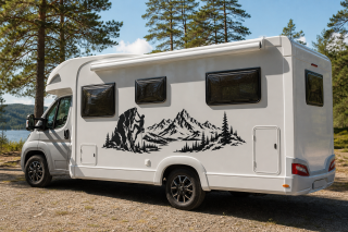 Wohnmobil-Aufkleber Kletterer am Fels mit Bergsee