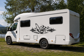 Wohnmobil-Aufkleber Windsurfer am Bergsee mit Tannen