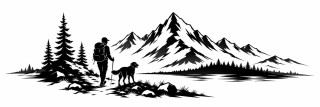 Wohnmobil-Aufkleber Wanderer mit Hund vor Bergpanorama