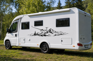 Wohnmobil-Aufkleber Segelflieger im Flug über Bergpanorama