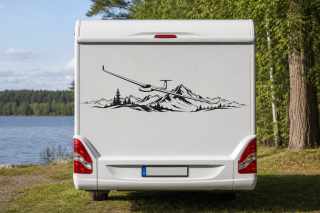 Wohnmobil-Aufkleber Segelflieger im Flug über Bergpanorama