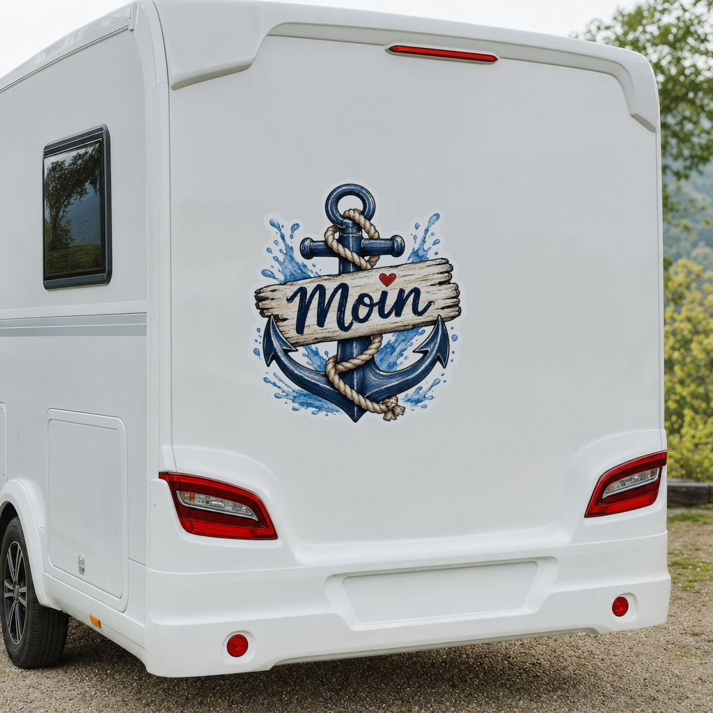 Moin Anker Aufkleber – maritim, wetterfest (Auto)